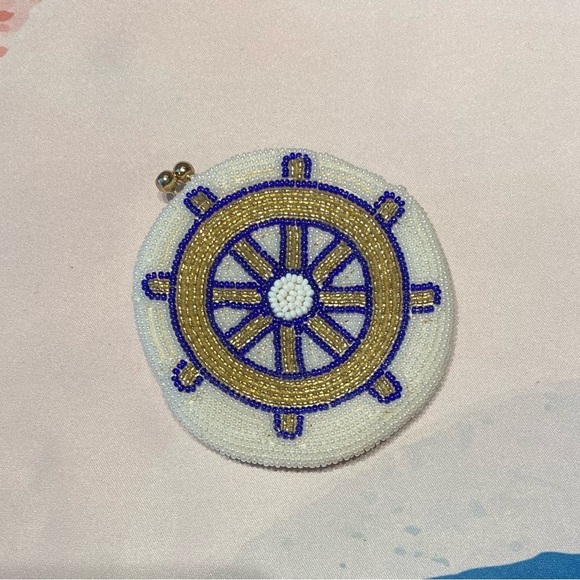 Vintage Accessories - Vintage 1980s Nautical Hand Beaded Kiss Lock Coin Purse